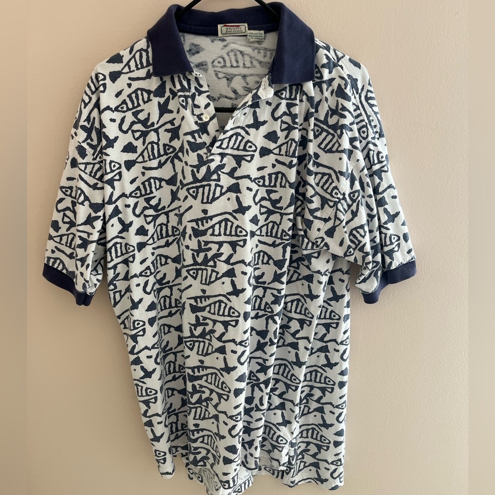 Vintage Men’s Size Medium fish print golf shirt